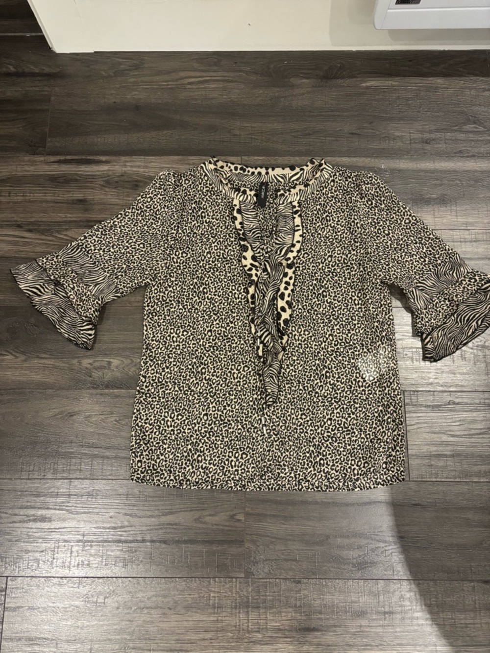 Marc Cain Leopard Print Ruffle Tie-Neck Blouse - Cream/Black